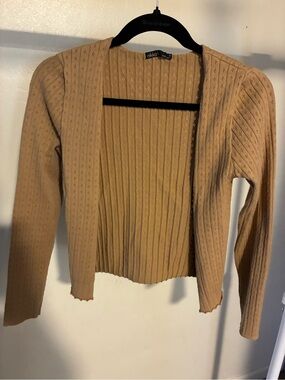 Nikka K Small  Tan Open-Front Ribbed Knit Cardigan